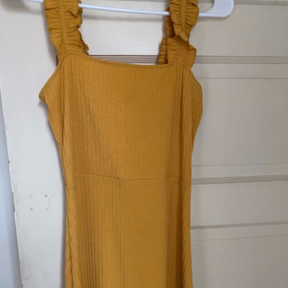 Small Mustard Yellow Ribbed Midi Dress